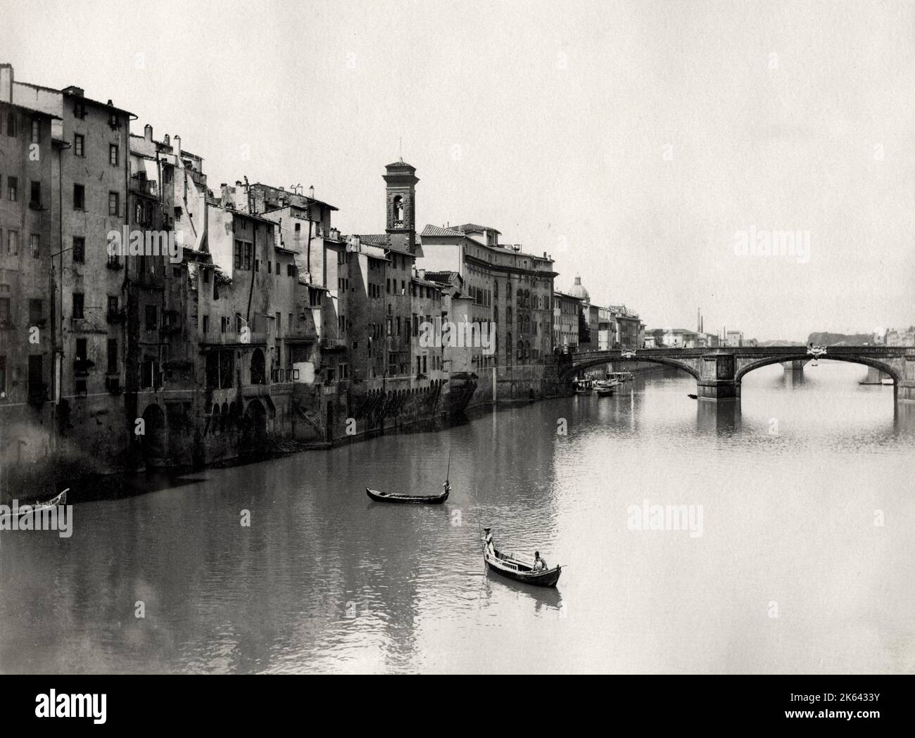 19. Jahrhundert Vintage-Foto: Blick auf den Fluss Arno, Florenz, Italien Stockfoto