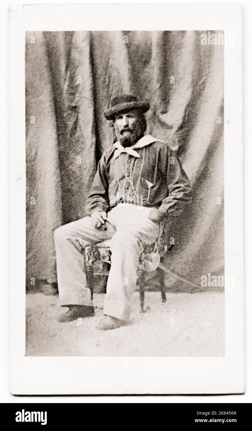 Vintage 19. Jahrhundert Foto: Giuseppe Maria Garibaldi war ein italienischer General, Patriot und Republikaner. Er trug zur Vereinigung Italiens und zur Gründung des Königreichs Italien bei. Stockfoto