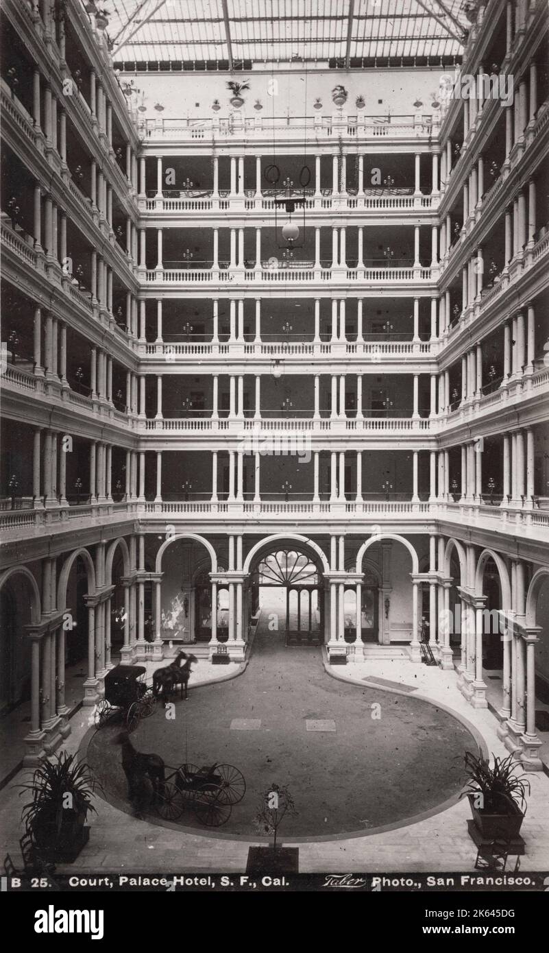 Vintage-Foto des 19. Jahrhunderts: Innenhof, Palace Hotel, San Francisco, Kalifornien, USA. Stockfoto