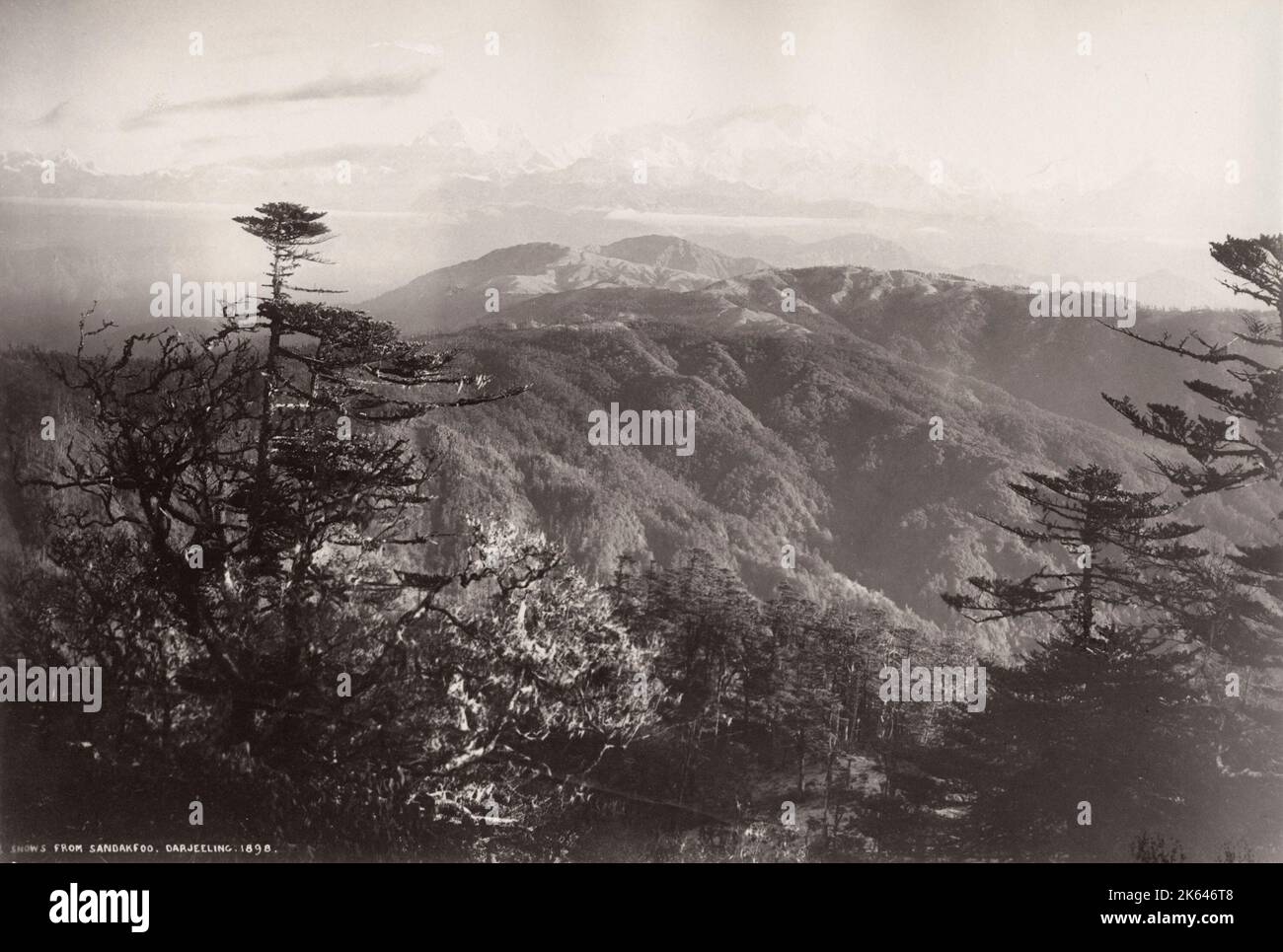 19. Jahrhundert Vintage-Foto: Darjeeling aus Sandakphu, Indien. Samuel Bourne Foto. Stockfoto