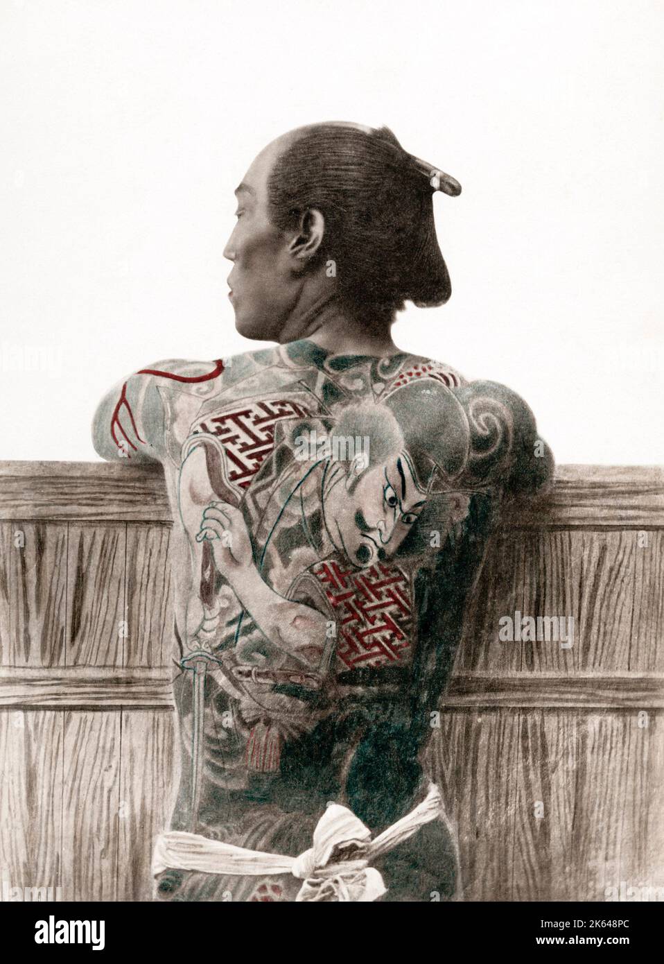 C 1880 Japan - Mann mit verzierten Tattoo auf seinem Rücken Stockfoto