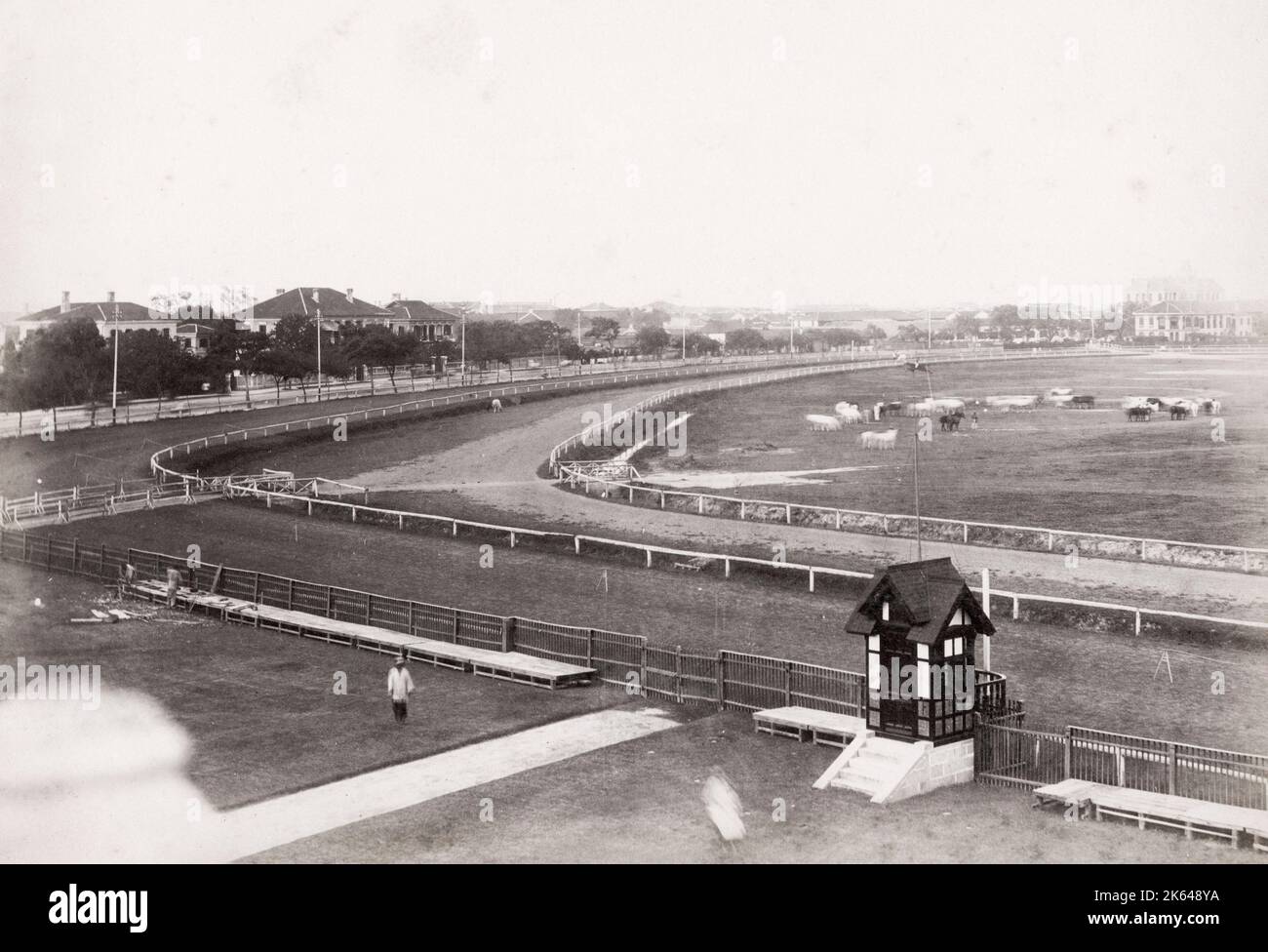 Vintage Ende 19th Jahrhundert Foto: Ansicht von Rennbahn, Pferderennen, Shanghai, China, c,1890. Stockfoto