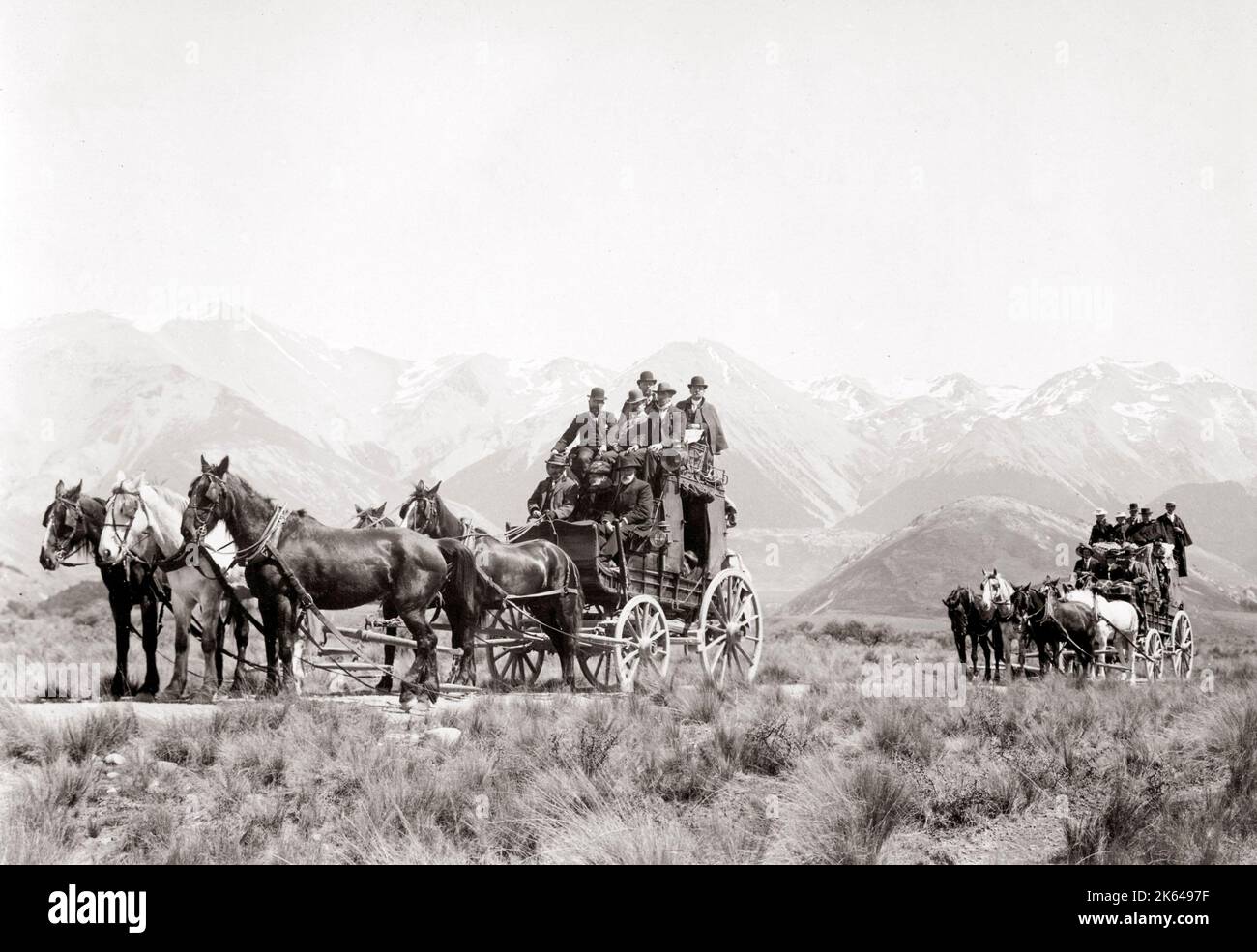 Bühnentrainer gezogen von fünf-Pferde-Teams, ca. 1890 - Australien ? Stockfoto
