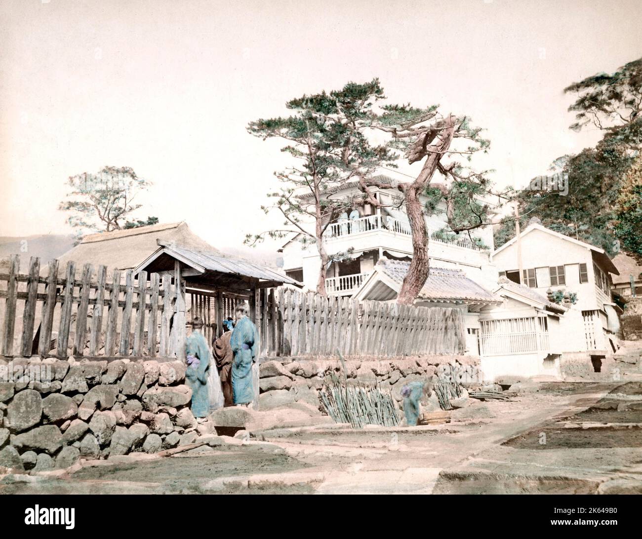 C. 1880 Japan - Blick auf die heissen Quellen und Inn at Atami Stockfoto