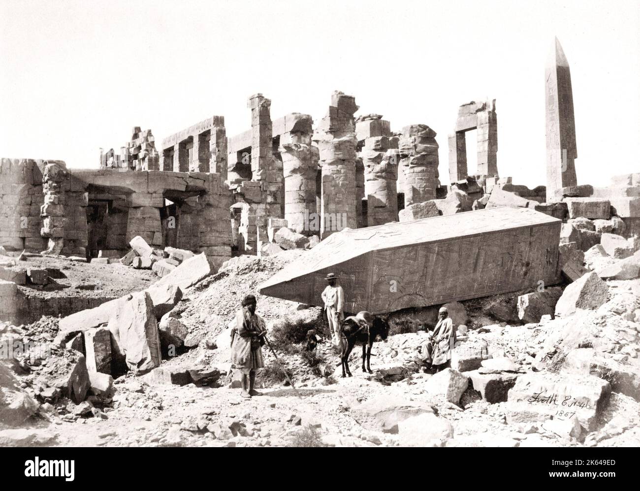 Gefallenen Obelisk in Karnak, Ägypten, 1857 Stockfoto
