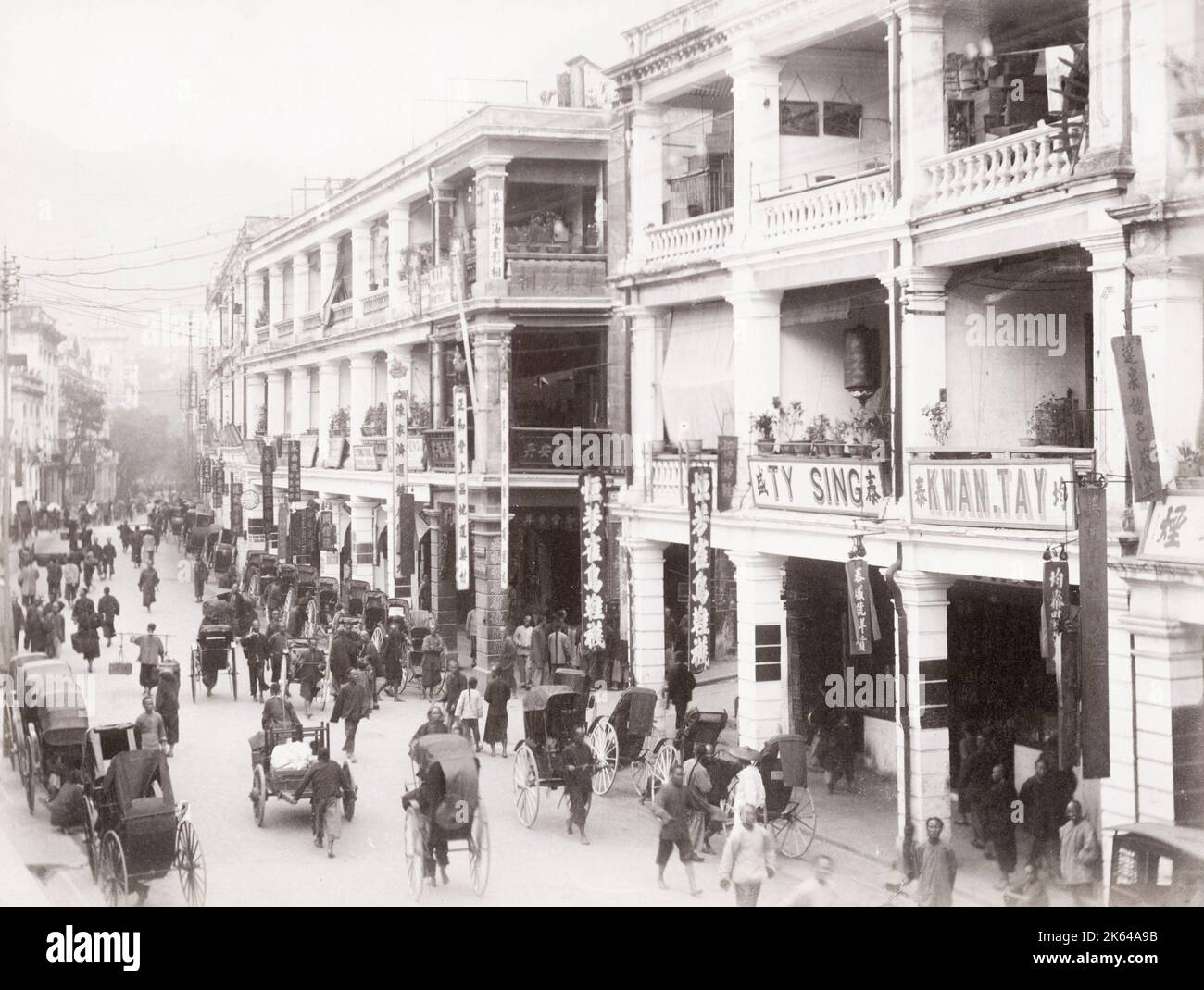 Vintage Ende 19th Jahrhundert Foto: Street Scene, Chinese Quarter, Hong Kong Stockfoto