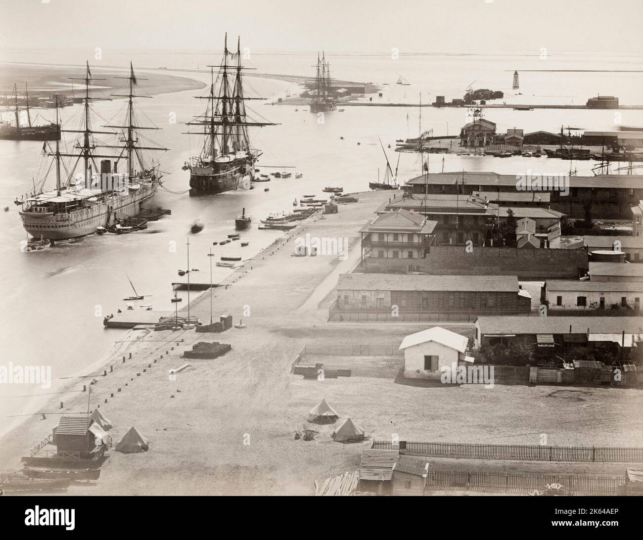 Vintage 19. Jahrhundert Foto: Schiffe in Port Said, Suezkanal Stockfoto