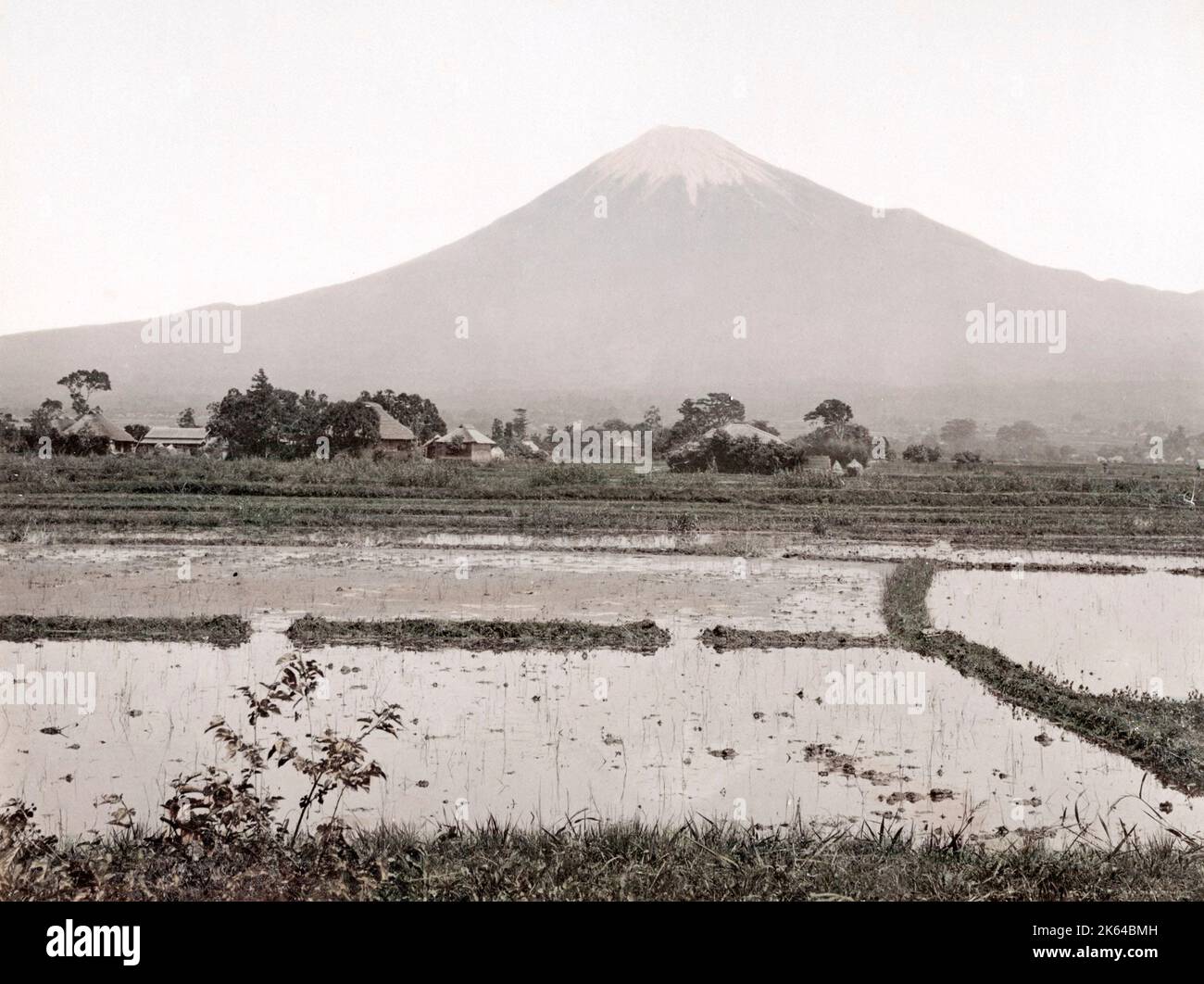 C. 1880 Japan - Blick auf Mount Fuji und Reis Reisfelder Stockfoto