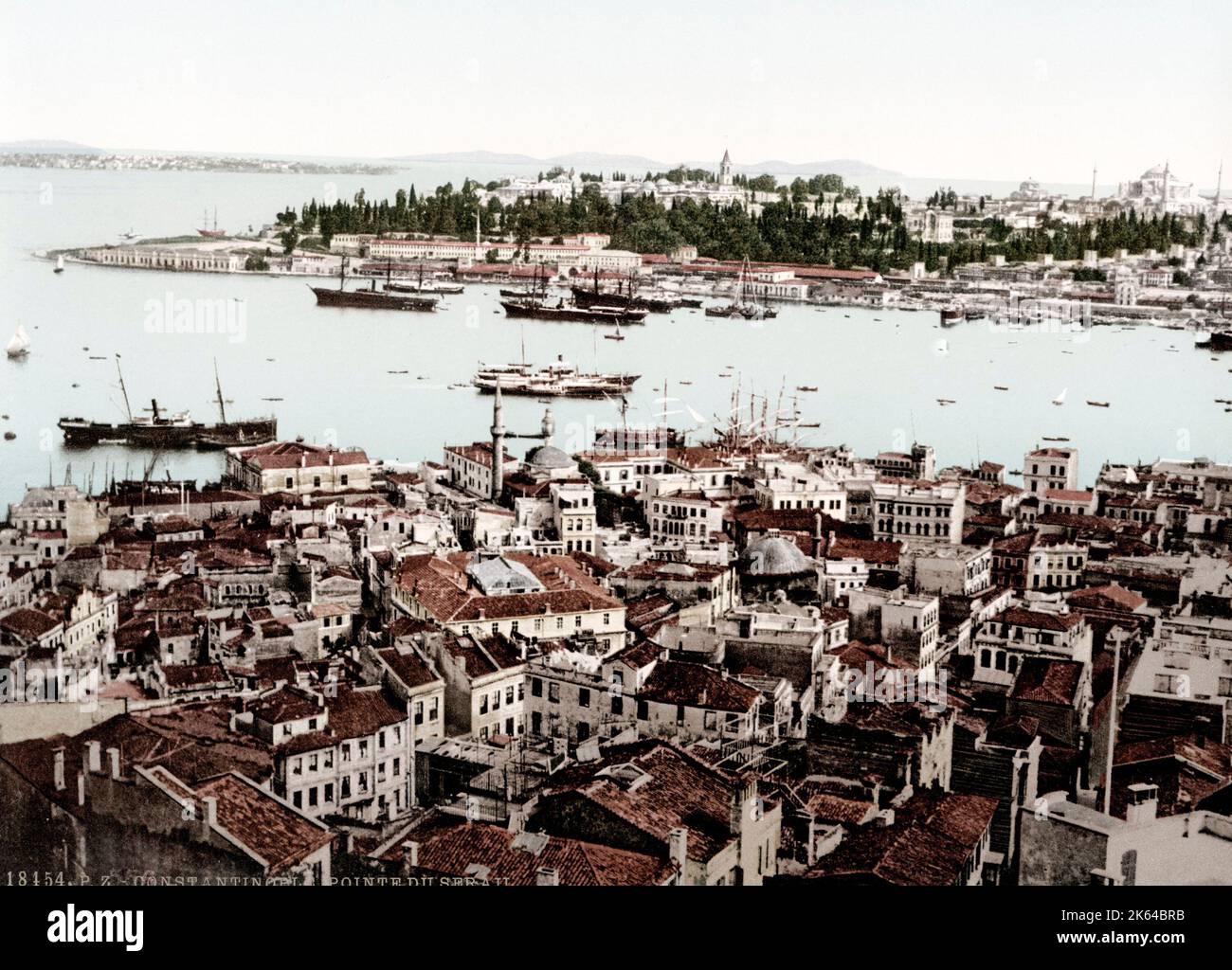 C 1890 s Türkei Istanbul Konstantinopel photochrom-Schiffen in den Bosporus Stockfoto