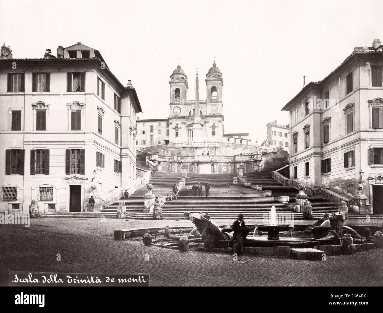 Klassisches Foto aus dem späten 19. Jahrhundert: Spanische Treppe, TrinitÃƒÂ dei Monti , Rom, Italien, ca. 1870er Jahre. Stockfoto