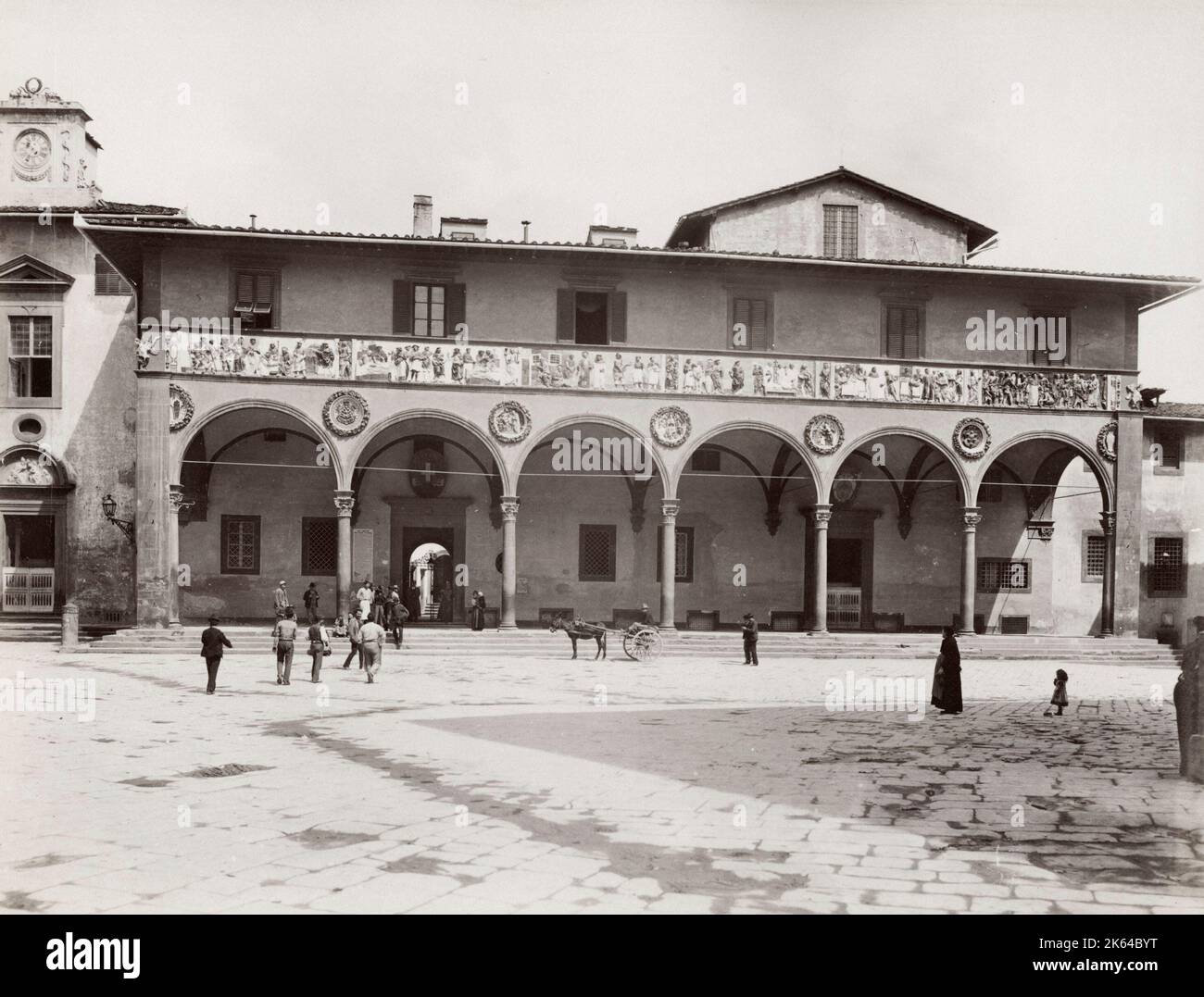 19. Jahrhundert vintage Fotografie - Ospedale del Ceppo ist ein mittelalterliches Krankenhaus im Jahr 1277 in Pistoia, Toskana, Mittelitalien gegründet. Stockfoto