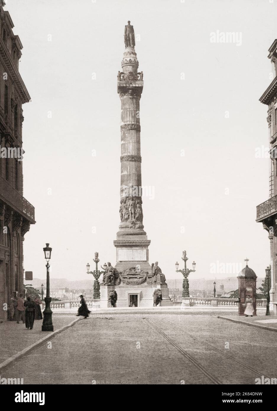 Oldtimer-Fotografie aus dem 19. Jahrhundert: Die Kongresssäule ist eine monumentale Säule auf dem Place du CongrÃƒÂ¨s/Congresplein in Brüssel, Belgien, die der Schaffung der Verfassung durch den Nationalkongress von 1830-1831 gedenkt Stockfoto