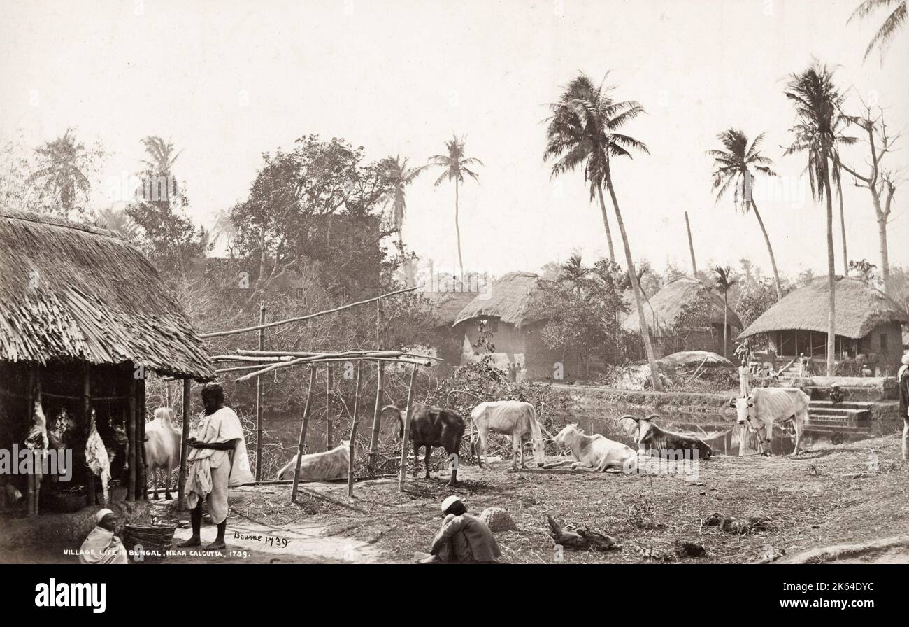 Vintage 19. Jahrhundert Foto: Indien - Dorfleben in Bengalen, bei Kalkutta, Kalkutta, Indien, 1860 von Samuel Bourne. Stockfoto