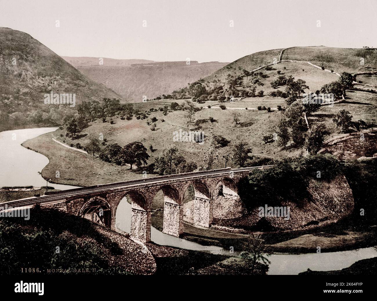 Jahrgang 19. Jahrhundert / 1900 Foto: Monsal Dale - Grabstein Viadukt, Peak District. Stockfoto