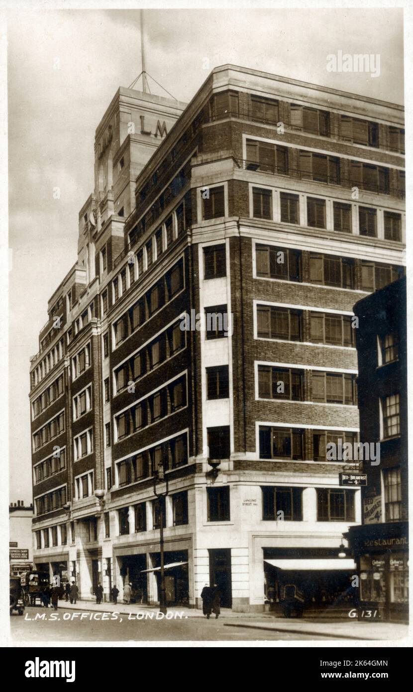 L.M.S.-Büros (London, Midland und Scottish Railway) Euston House, Eversholt Street, London, eröffnet im Jahr 1934. Der Hauptsitz des British Railway Board zwischen 1961 und 2001). Stockfoto