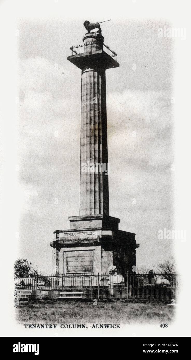 Tenantry Column, Alnwick, Northumberland - ein Denkmal, das 1816 von den Mietern von Hugh Percy, 2. Duke of Northumberland, errichtet wurde, als Dank für seine Reduzierung ihrer Mieten während der postnapoleonischen Depression. Stockfoto