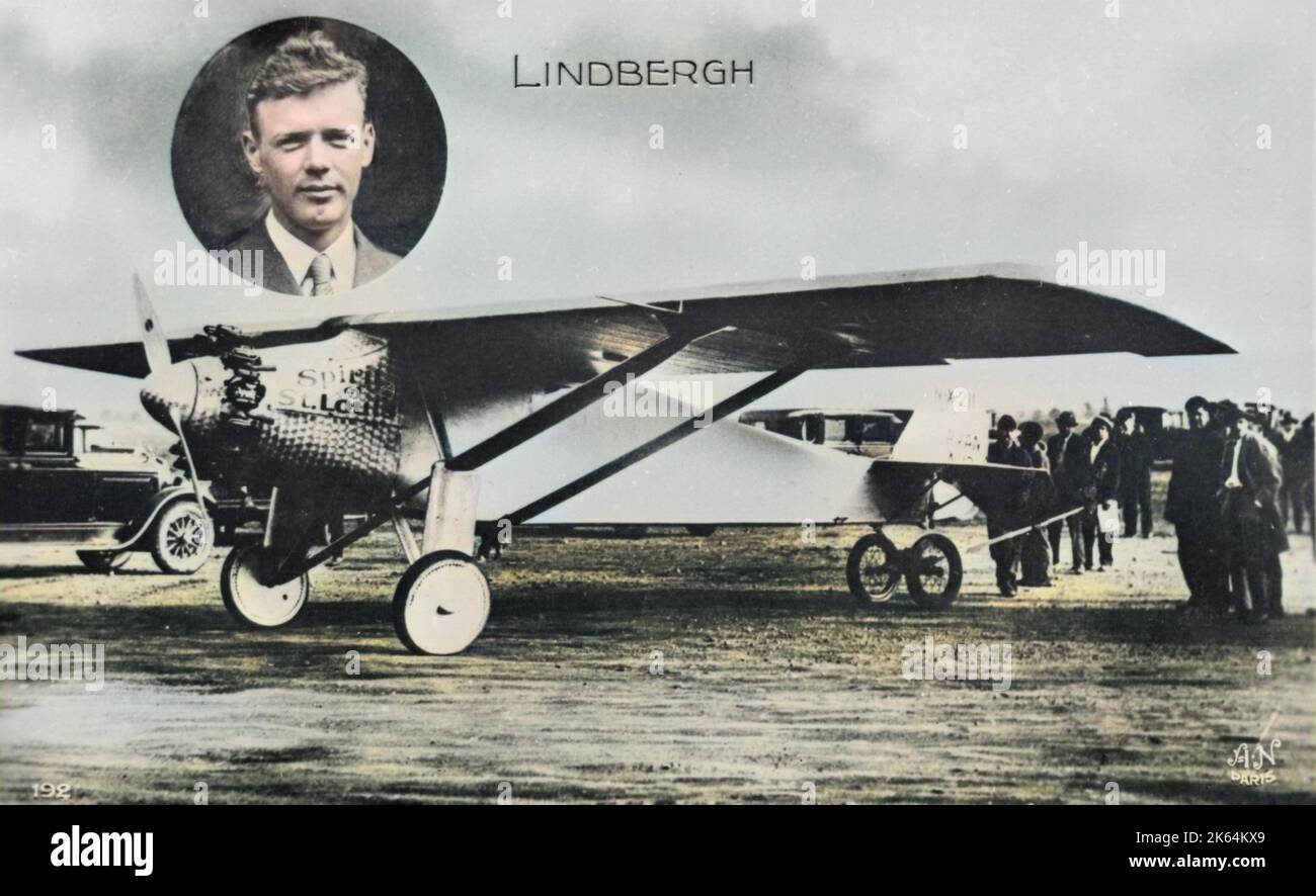Charles A. Lindbergh mit seinem Flugzeug Spirit of St. Louis, Gosport, 31. Mai 1927 Stockfoto