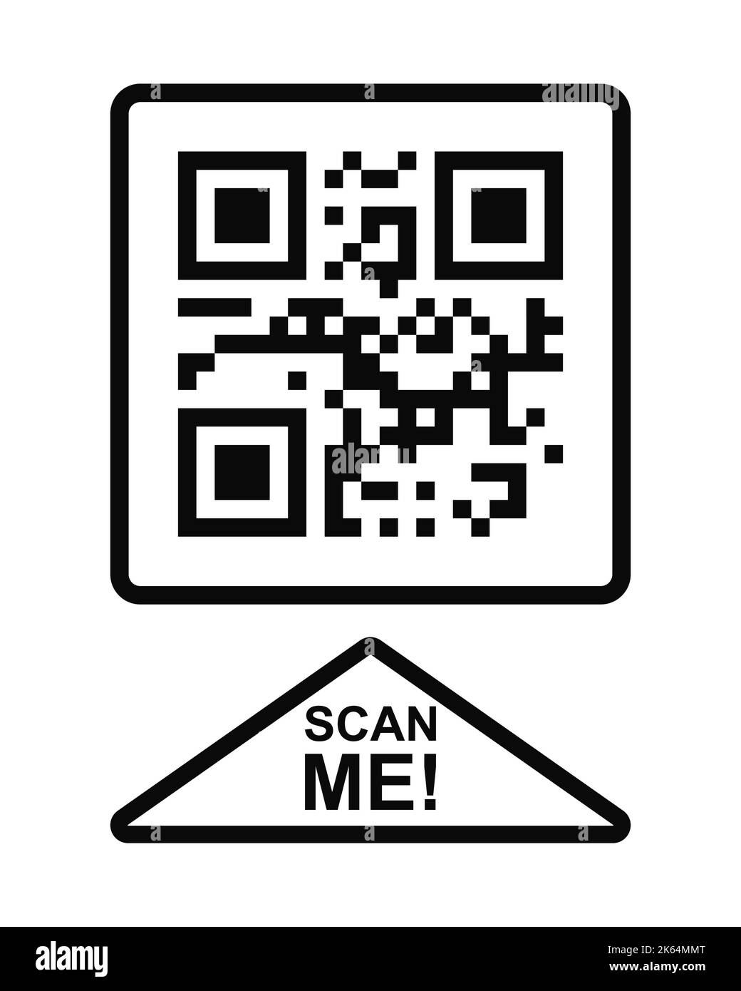 Symbol „Scannen“. QR-Code im quadratischen Rahmen. Barcode-Vorlage für Schnellstartmatrix. Lesbares digitales Etikett mit elektronischen Informationen für die Smartphone-Kamera. Vektorgrafik Stock Vektor