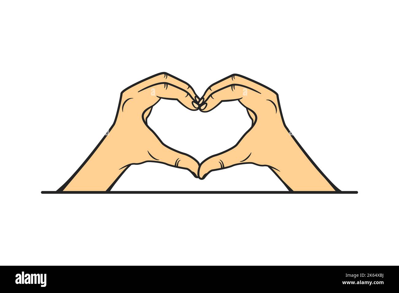 Vektor Cartoon Hände Geste in Form eines Herzens, Symbol der Liebe mit Umriss im Retro Vintage Comic Pop Art Stil Nahaufnahme isoliert. Vorderansicht Stock Vektor