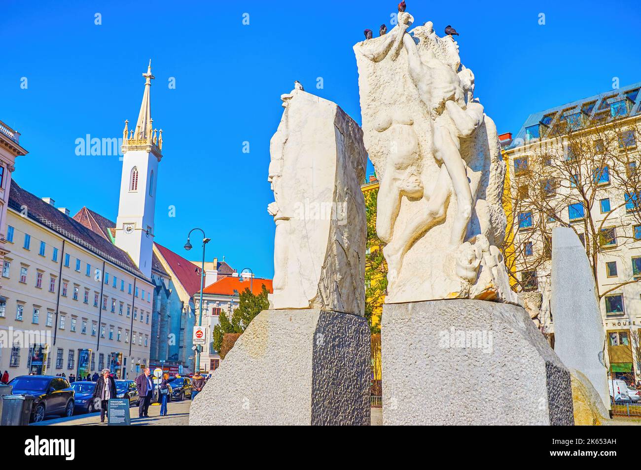 WIEN, ÖSTERREICH - 17. FEBRUAR 2019: Gedenkstätte gegen Krieg und Faschismus im Zentrum von Wien, am 17. Februar in Wien, Österreich Stockfoto