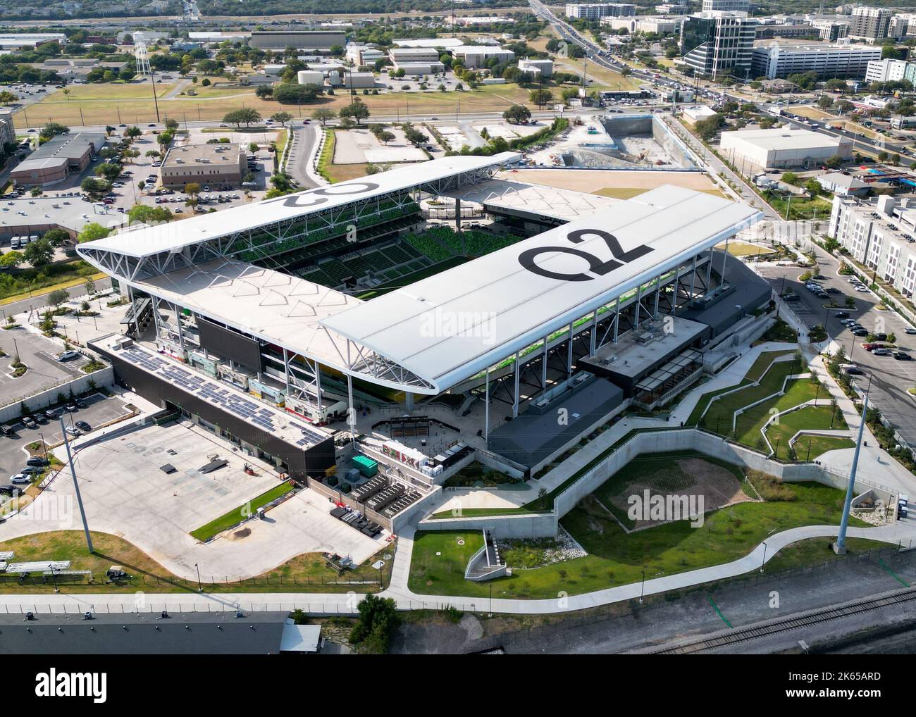 11. Oktober 2022: Q2 Stadium in Austin, Texas, die Heimat des zweiten Jahres Major League Soccer Expansion Side Austin FC, die die MLS Cup Playoffs gegen Real Salt Lake am Sonntag, 17. Oktober um 2 Uhr CT beginnt. (Bild: © Scott Coleman/ZUMA Press Wire) Stockfoto