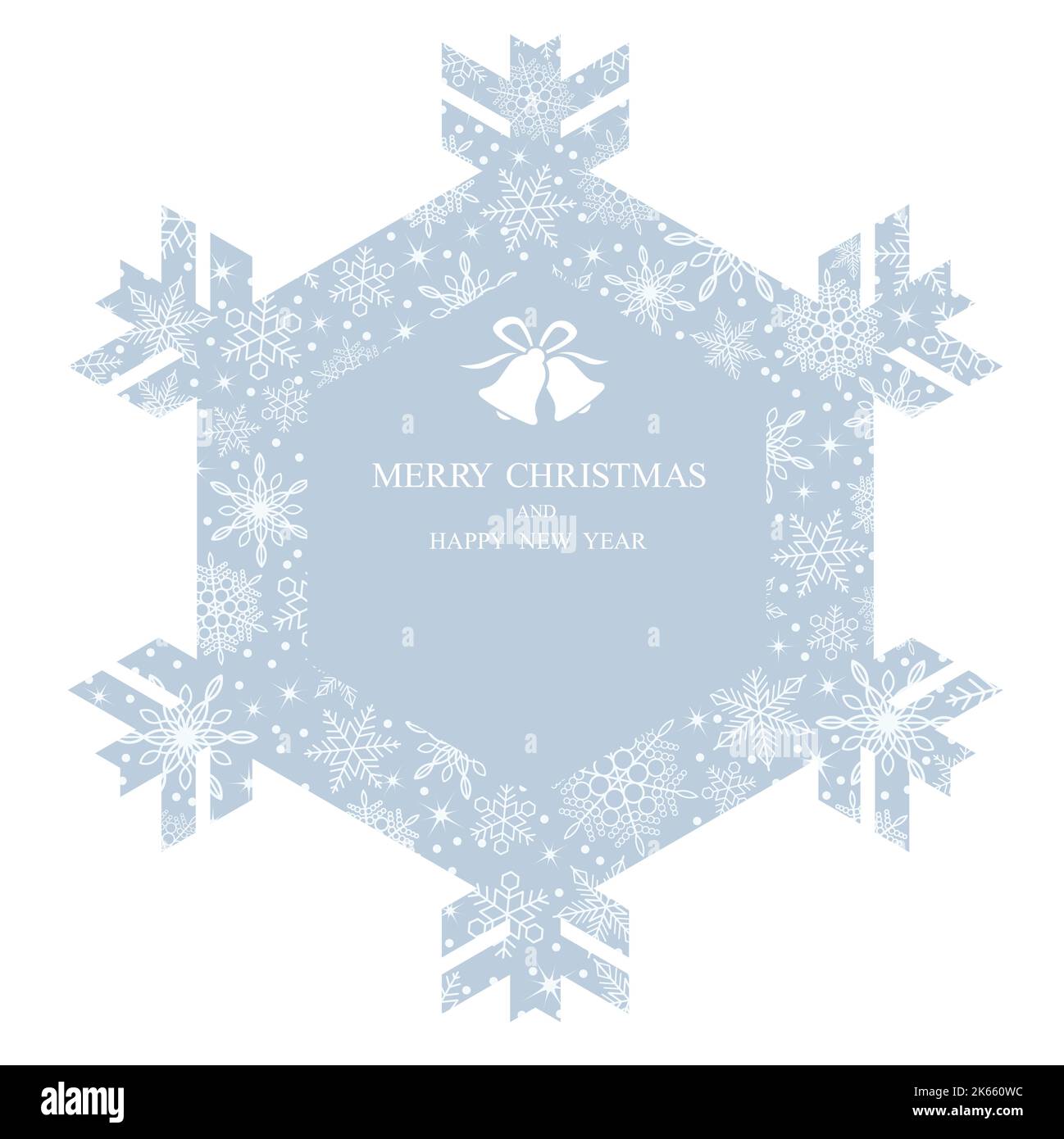 Weihnachten Vektor Schneeflocke Form Rahmen Illustration mit Schneeflocke Muster und Text Raum isoliert auf Einem weißen Hintergrund. Stock Vektor