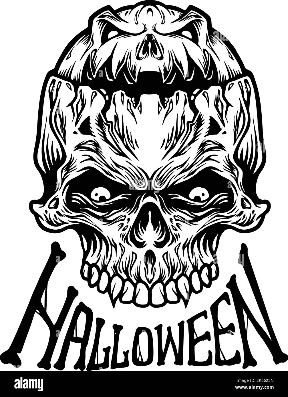 Halloween Skull isolierte Vektor-Illustrationen Vektor-Illustrationen für Ihre Arbeit Logo, Maskottchen Merchandise T-Shirt, Aufkleber und Label-Designs, Poster Stock Vektor