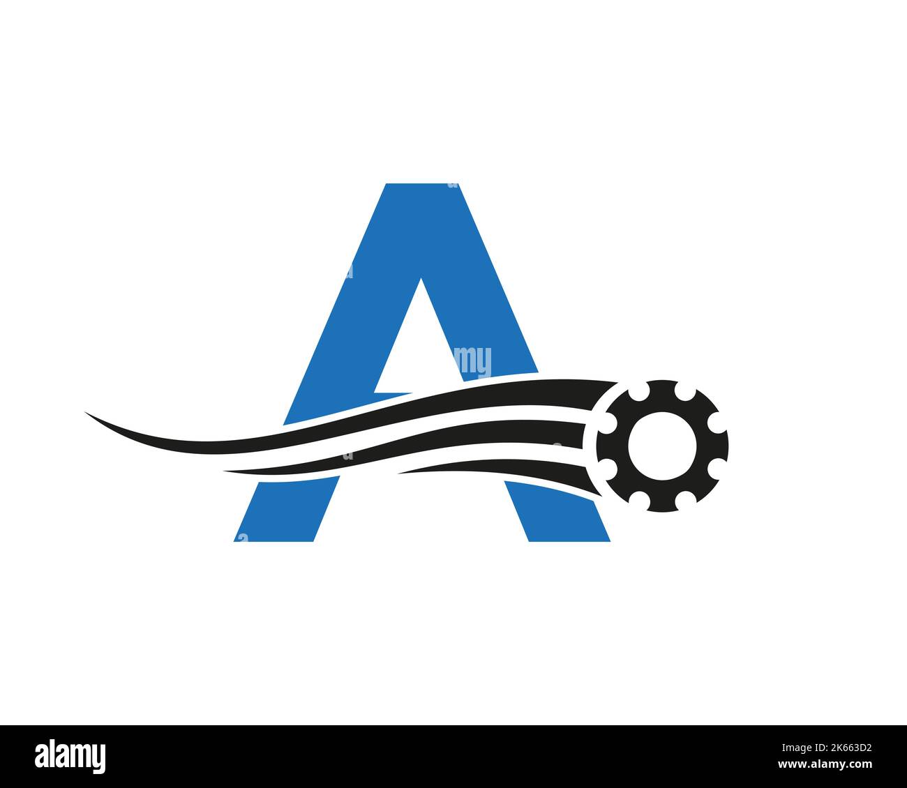 Logo des Zahnrads „A Gear“. Symbol Für Die Automobilindustrie, Getriebelogo, Kfz-Reparatursymbol Stock Vektor