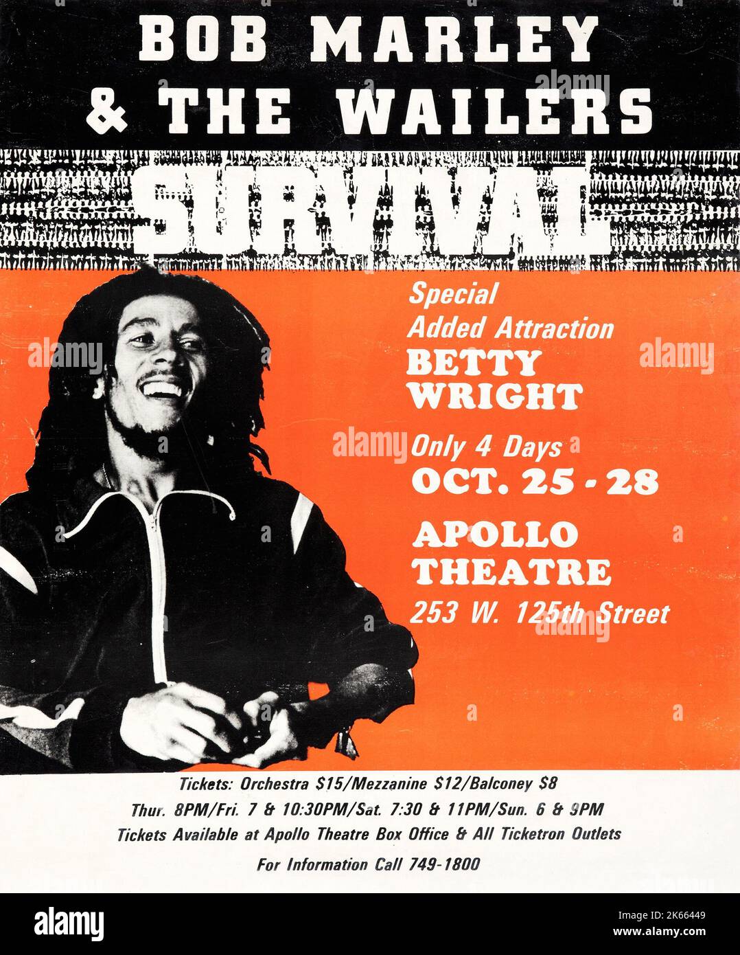 Bob Marley & The Wailers SURVIVAL 1979 Apollo Theater, New York Jumbo Konzertposter Stockfoto