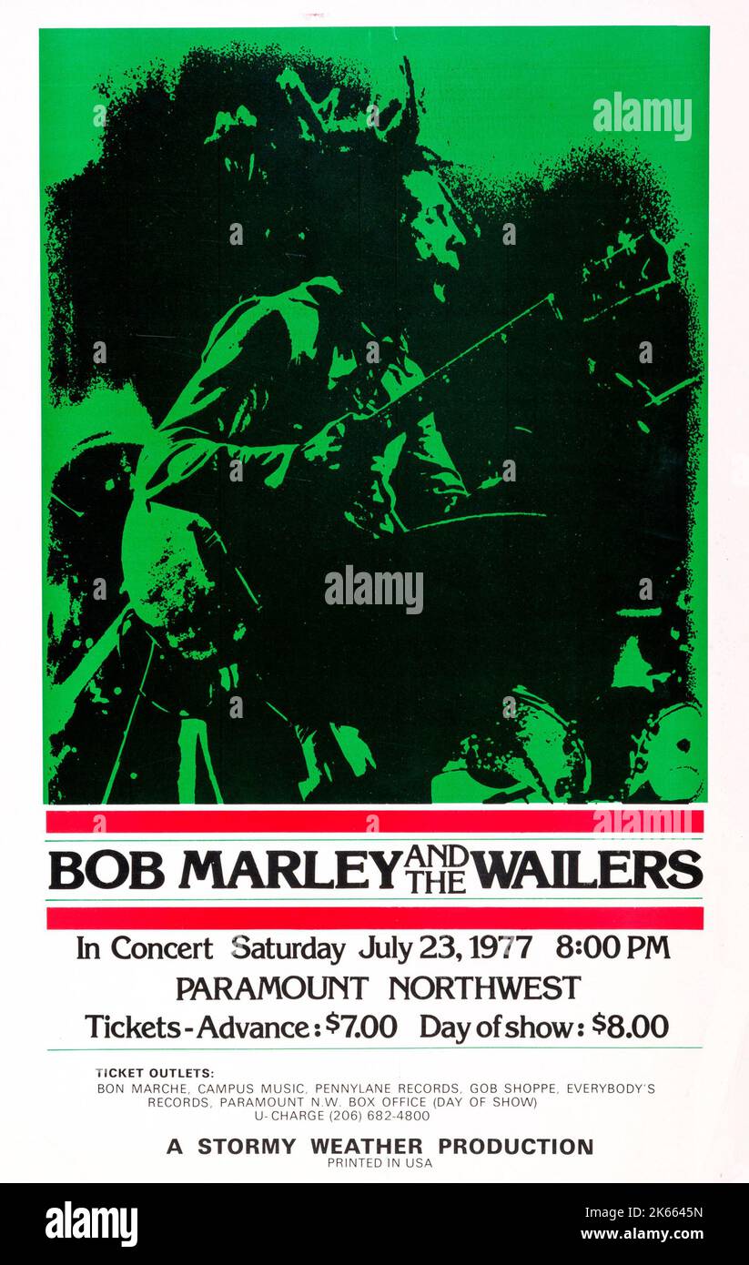 Bob Marley Und Die Wailers Paramount Northwest Concert Poster (1977) Stockfoto