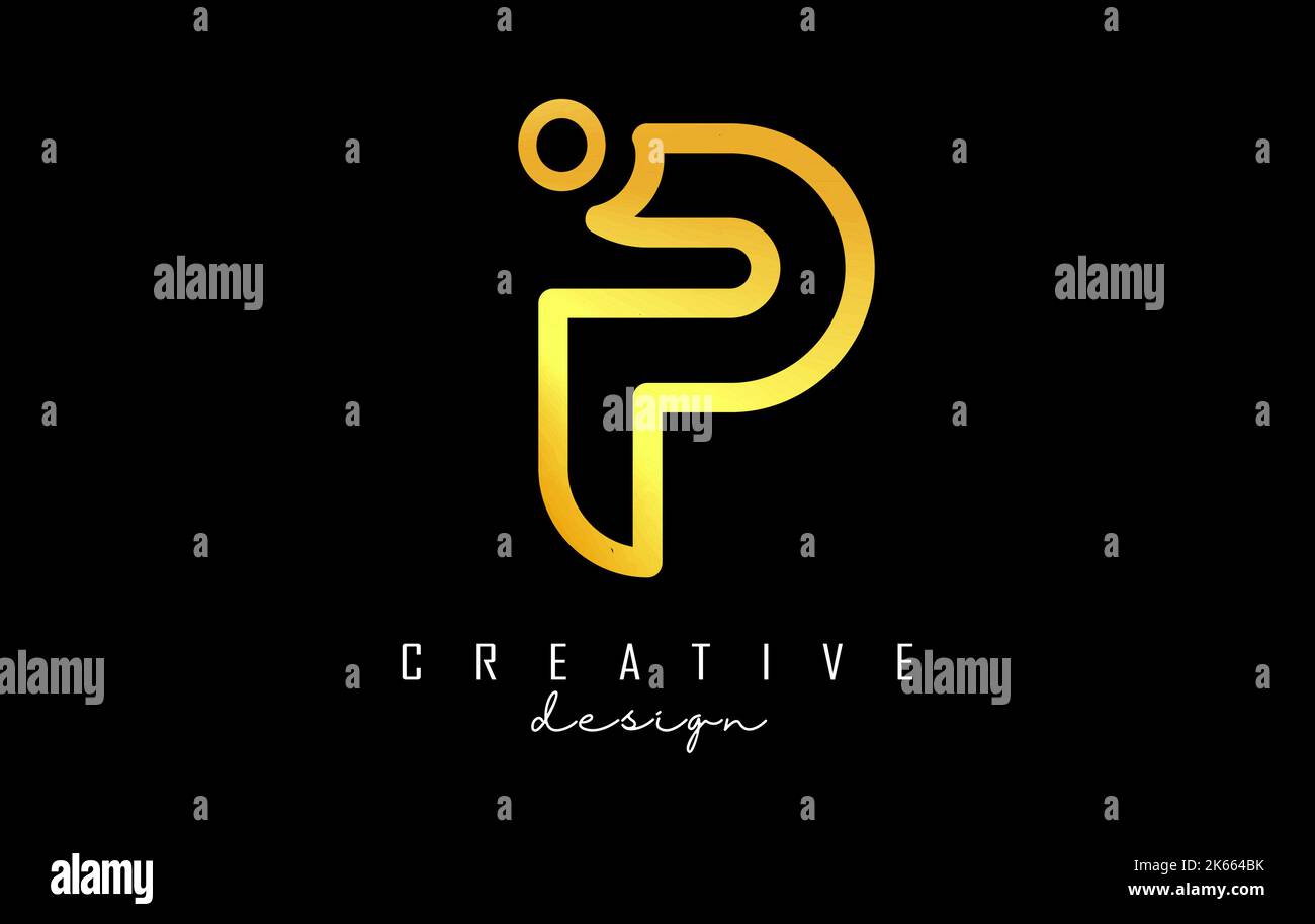 Umreißen Sie das goldene P-Logo mit einem minimalistischen und gradienten Design. Vektorgrafik mit geometrischem Design. Kreative Ikone mit Brief. Stock Vektor