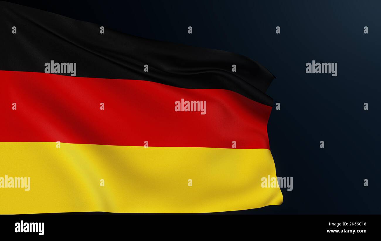 Flagge Deutschlands. Berlin-Schild. Europäisches Land. Das offizielle deutsche patriotische nationale Symbol der Feier des Einheitstages. Realistische Abbildung 3D mit Kinderbett Stockfoto