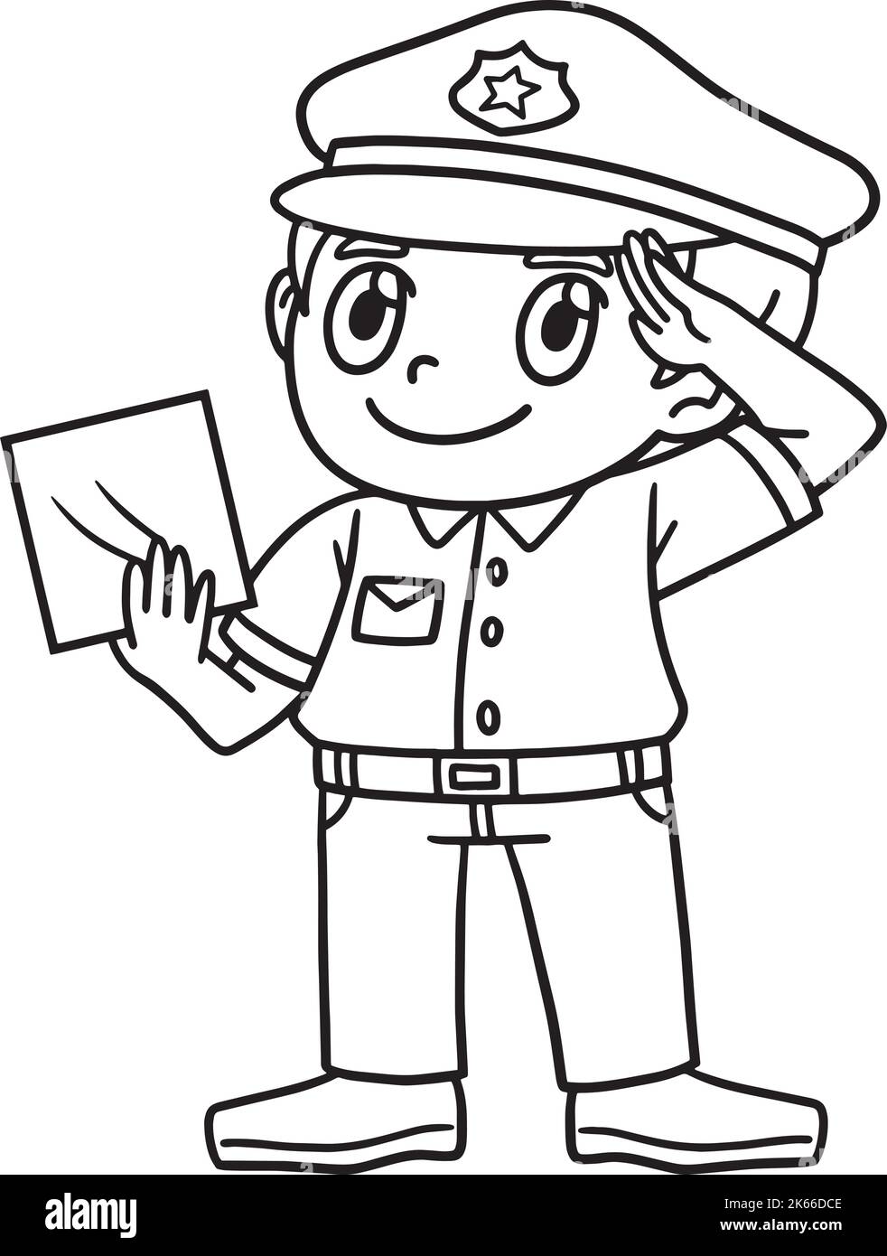 Saluting Police Officer Isolated Coloring Page Stock Vektor
