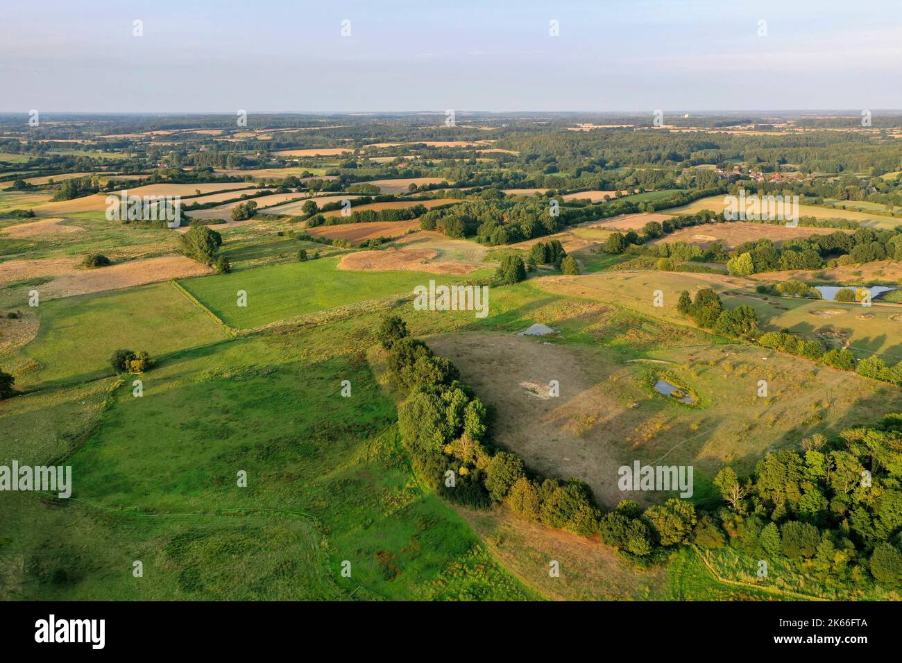 Luftaufnahme der Tiefebene Diekbekniederung, Deutschland, Schleswig-Holstein, Herzogtum Lauenburg, Panten Stockfoto