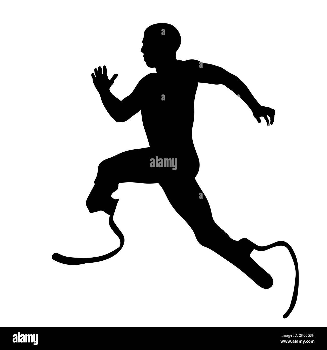 Behinderter Läufer auf Prothesen mit schwarzer Silhouette Stockfoto
