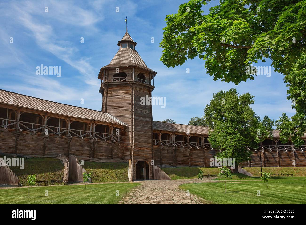 Rekonstruktion der historischen hölzernen Festung in Baturyn, Tscherniw Region, Ukraine Stockfoto