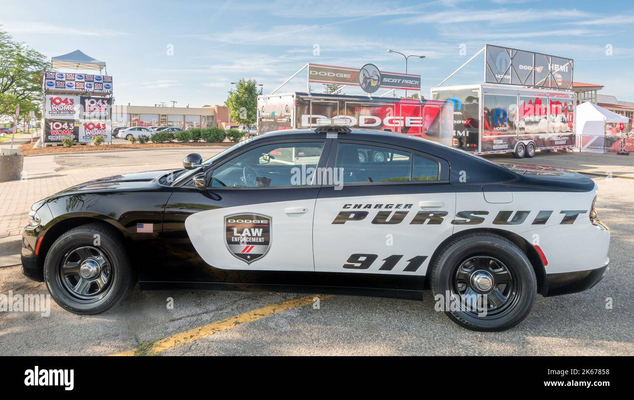 ROYAL OAK, MI/USA - 15. AUGUST 2014: Ein Dodge Charger Police Cruiser Auto, Woodward Dream Cruise. Stockfoto