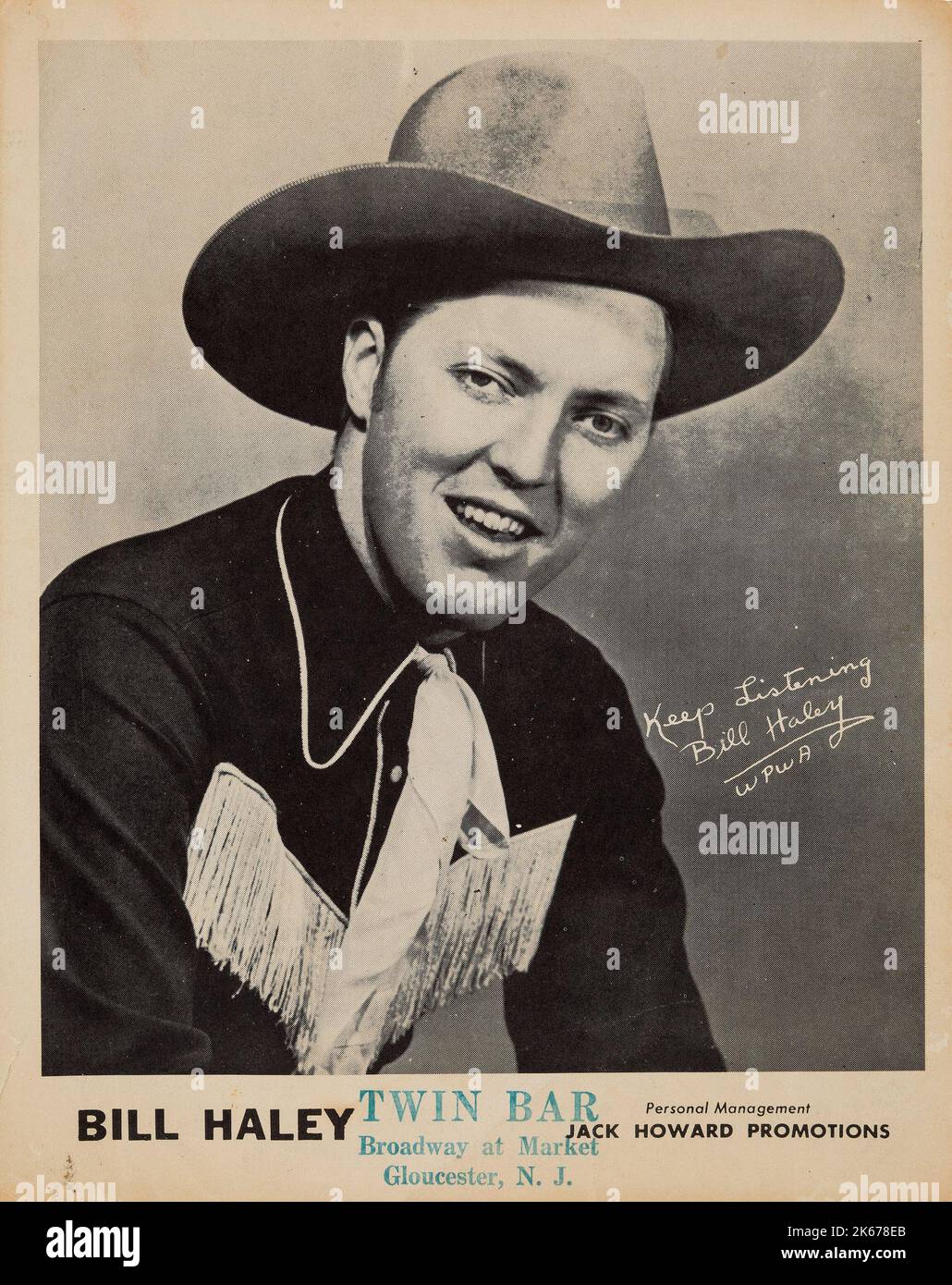 Bill Haley trägt einen Cowboy-Hut - Twin Bar Concert Handbill (ca. Anfang 1950s) Stockfoto