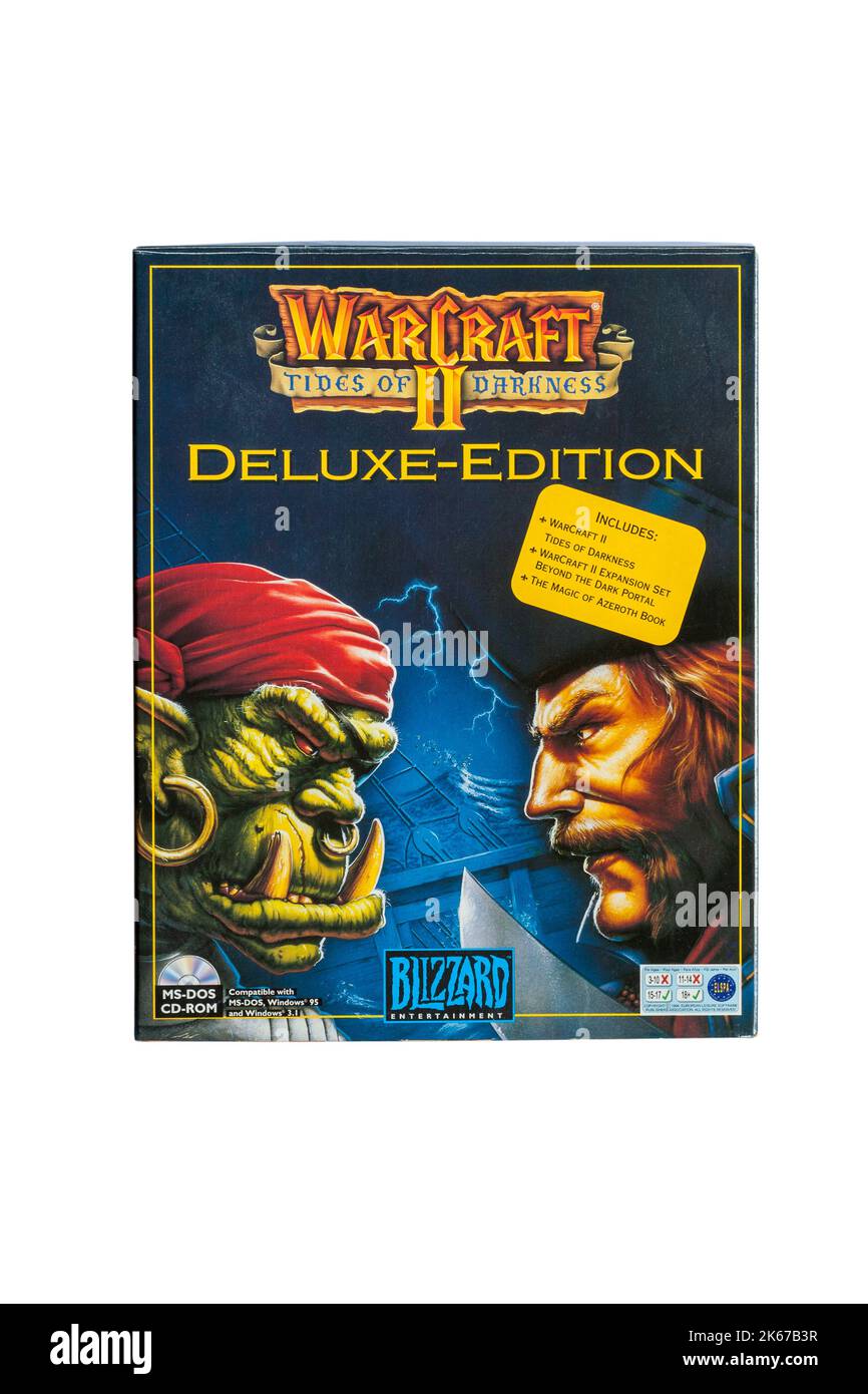 Warcraft II Tides of Darkness Deluxe-Edition Computerspiel isoliert auf weißem Hintergrund Stockfoto