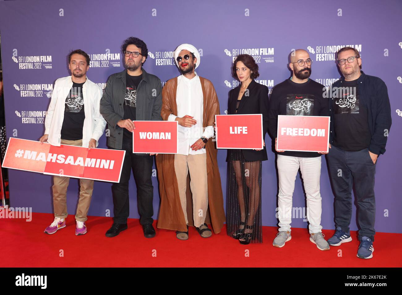 Sol Bondy, Arash Ashtiani, ZAR Amir Ebrahimi, Ali Abbasi, Nima Akbarpour und Jacob Jarek besuchen die britische Premiere von Holy Spider beim BFI London Film Fest Stockfoto