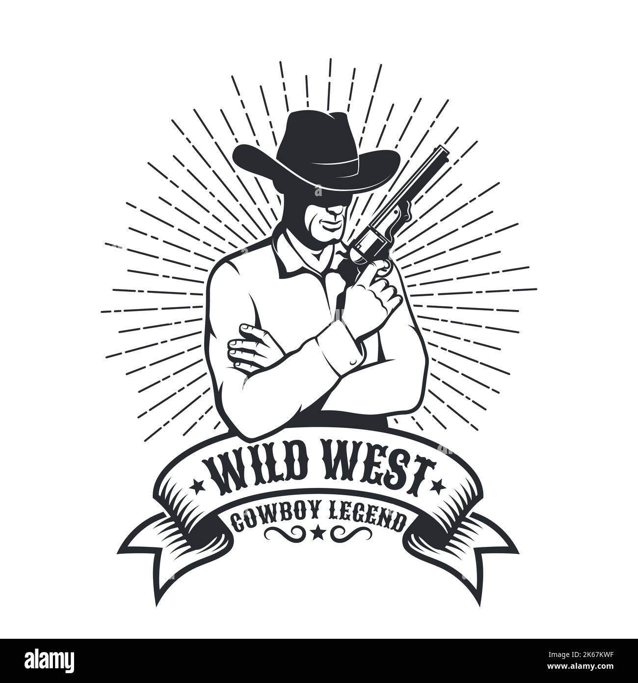 Cowboy mit Gewehr - westliches Retro-Emblem Stock Vektor