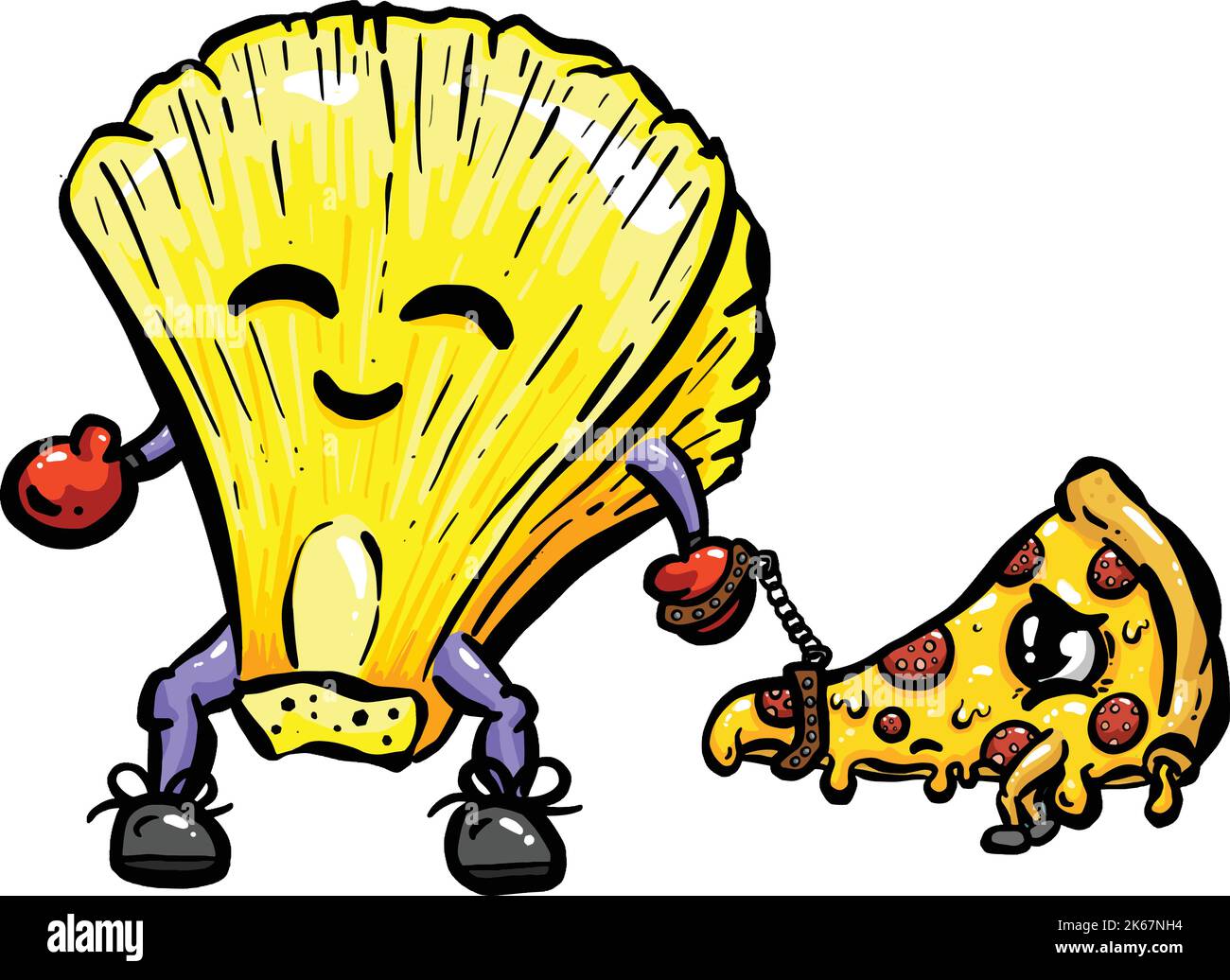 Cartoon Ananas-Charakter unter einem Stück Pizza auf Einem Spaziergang Maskottchen Logo-Idee in Vector Stock Vektor