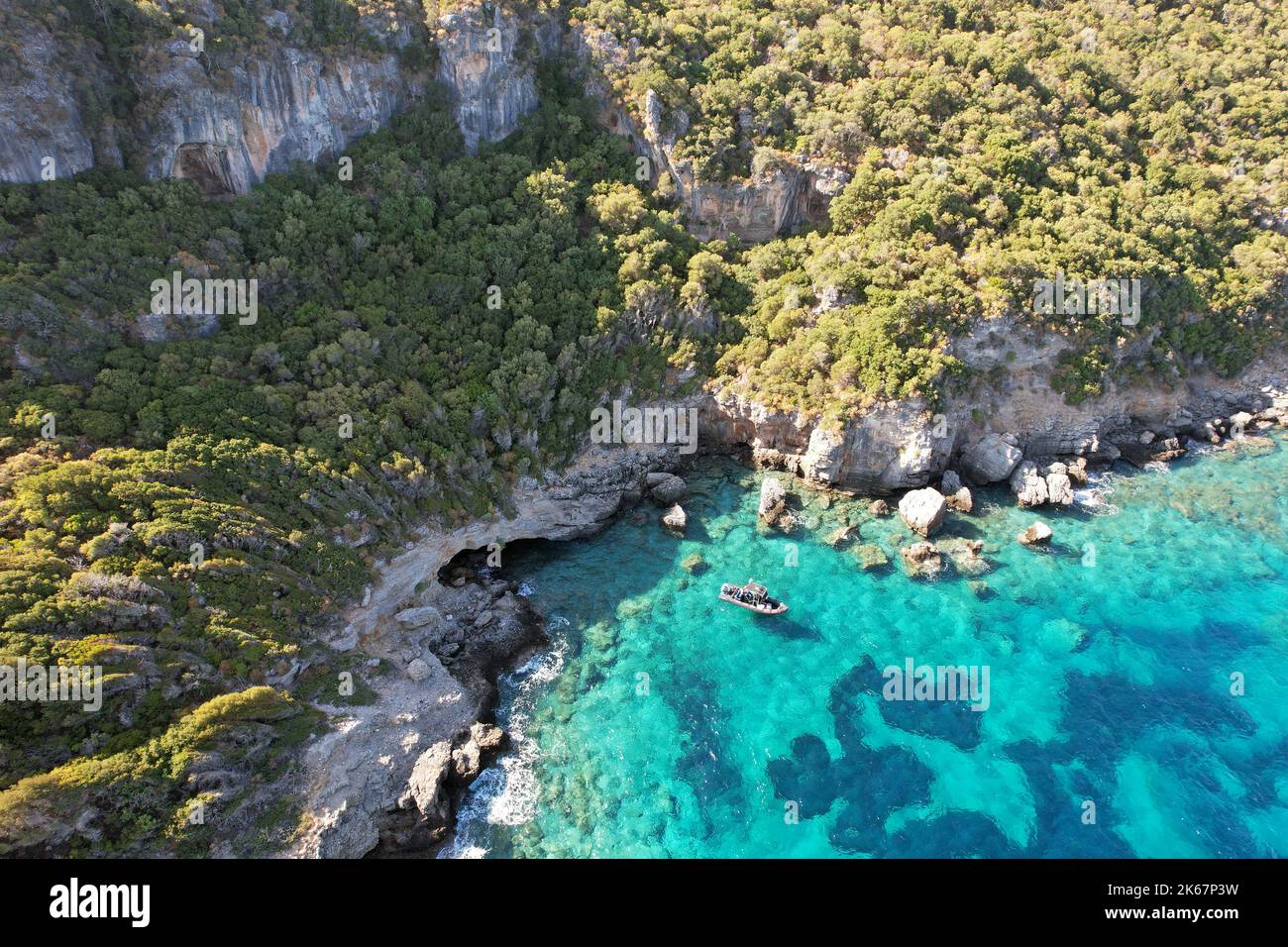 Luftaufnahme der felsigen Küste auf der Halbinsel Datca Türkei Stockfoto