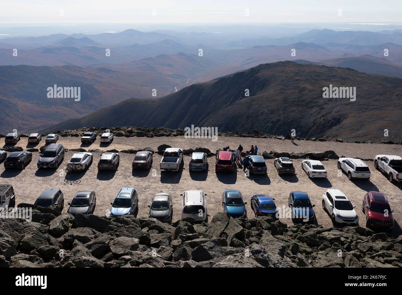 Parkplatz am Gipfel des Mount Washington, White Mountain National Forest, New Hampshire Stockfoto