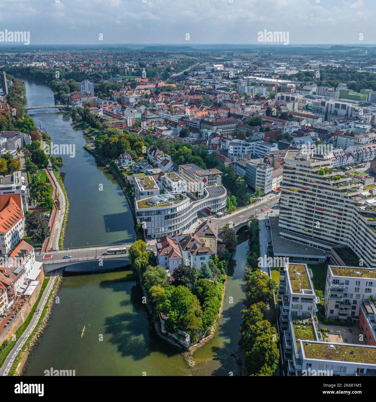 Die Partnerstädte Ulm und Neu Ulm von oben Stockfoto