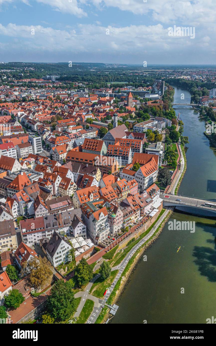 Die Partnerstädte Ulm und Neu Ulm von oben Stockfoto