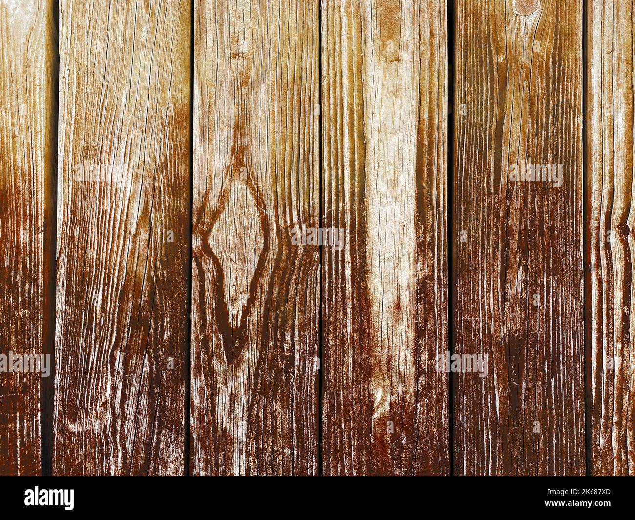 Eine Nahaufnahme natürlichen Boden Holz Korn Panel Schiff Deck Zaun verfault alten Vintage abgenutzt verwitterte Dock Schiffswrack Hintergrund Wandtafel Stockfoto