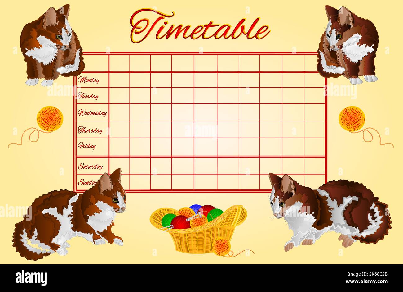 Zeitplan Wochenplan mit Kätzchen Vektor Stock Vektor