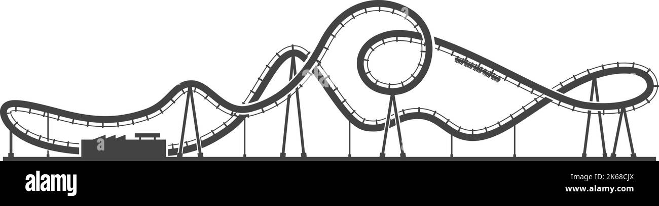 Achterbahn Silhouette. Schwarze Karnevalsfahrt-Ikone. Vergnügungspark-Symbol Stock Vektor