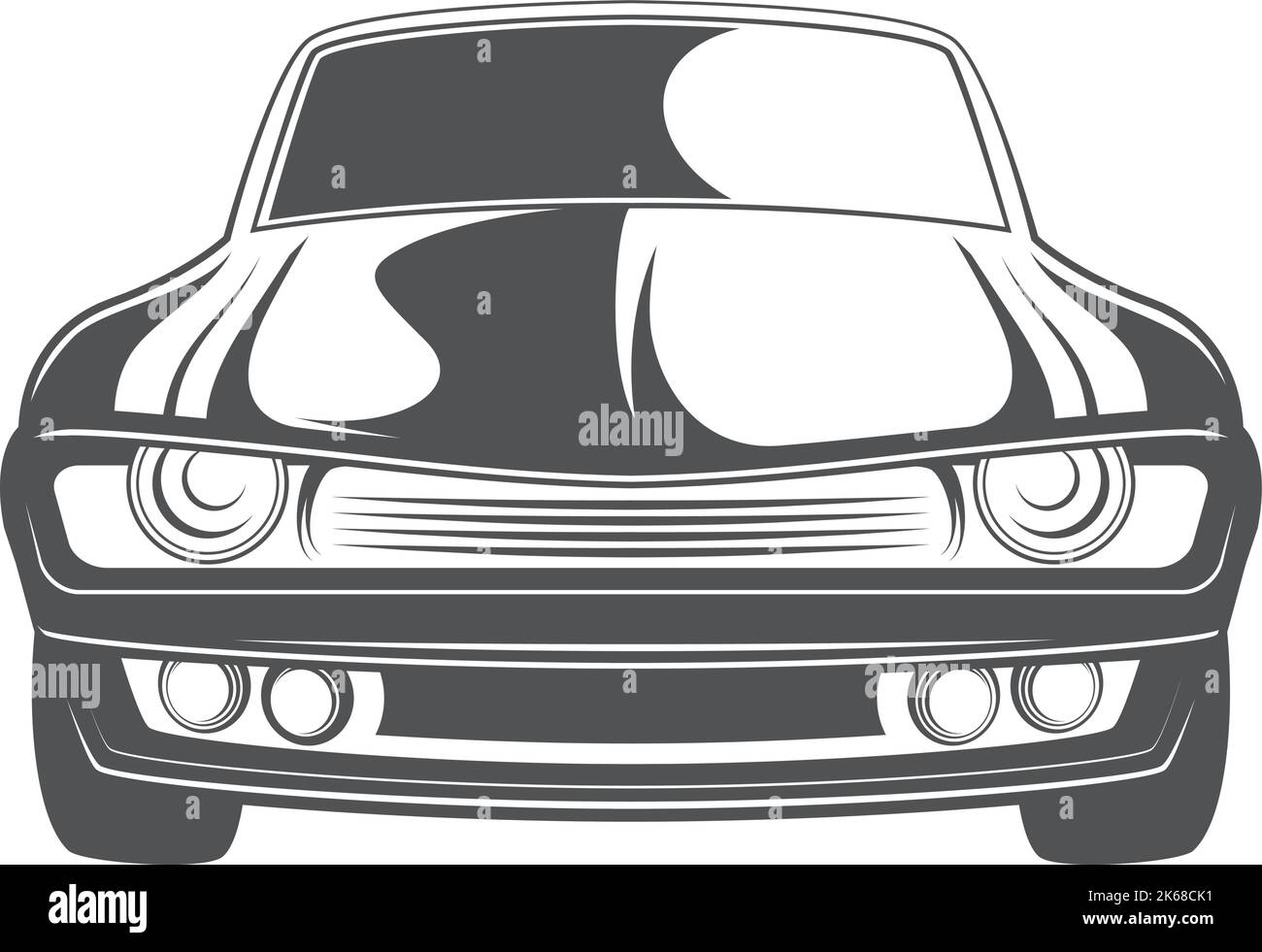 Black Muscle Car Vorderansicht. Retro-Auto-Symbol Stock Vektor